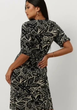 zwarte jansen amsterdam mini jurk vfb506 jersey printed wrap dress 3/4 sleeve