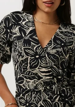 zwarte jansen amsterdam mini jurk vfb506 jersey printed wrap dress 3/4 sleeve
