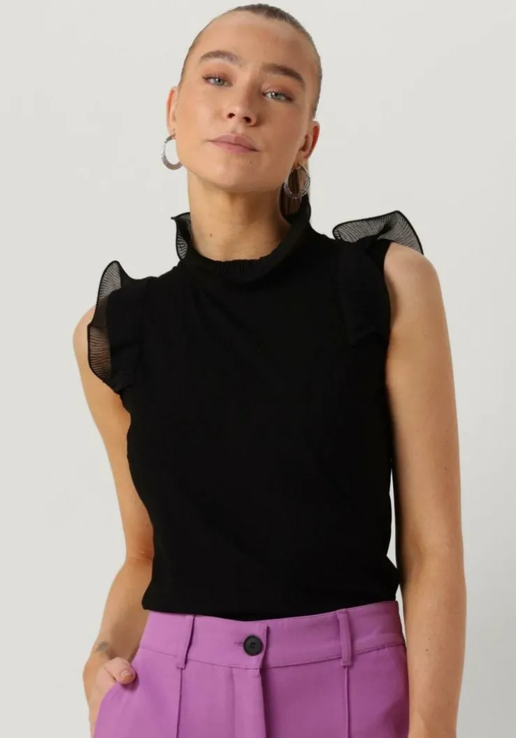 zwarte jansen amsterdam top v309 top sleeveless with ruffle details
