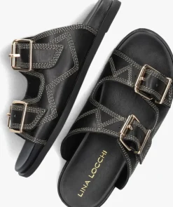 zwarte lina locchi slippers led 2 band slipper met stiksels