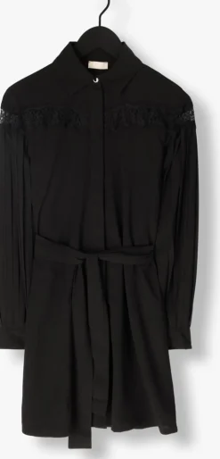zwarte liu jo mini jurk abito camicia lace e plisse