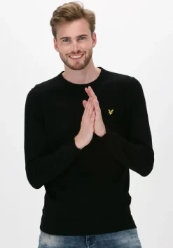 zwarte lyle & scott trui crew neck cotton merino jumper
