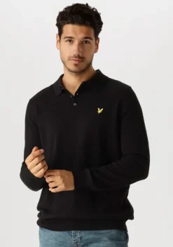 zwarte lyle & scott trui cotton merino long sleeve knitted polo