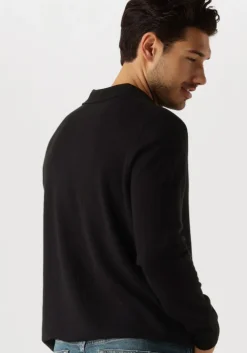 zwarte lyle & scott trui cotton merino long sleeve knitted polo