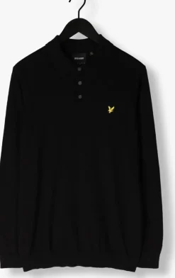 zwarte lyle & scott trui cotton merino long sleeve knitted polo