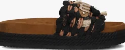 zwarte mou slippers monoband rope sandal fringes