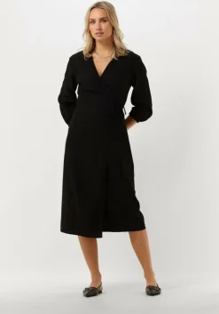 zwarte msch copenhagen midi jurk mschjovene ginia 3/4 wrap dress