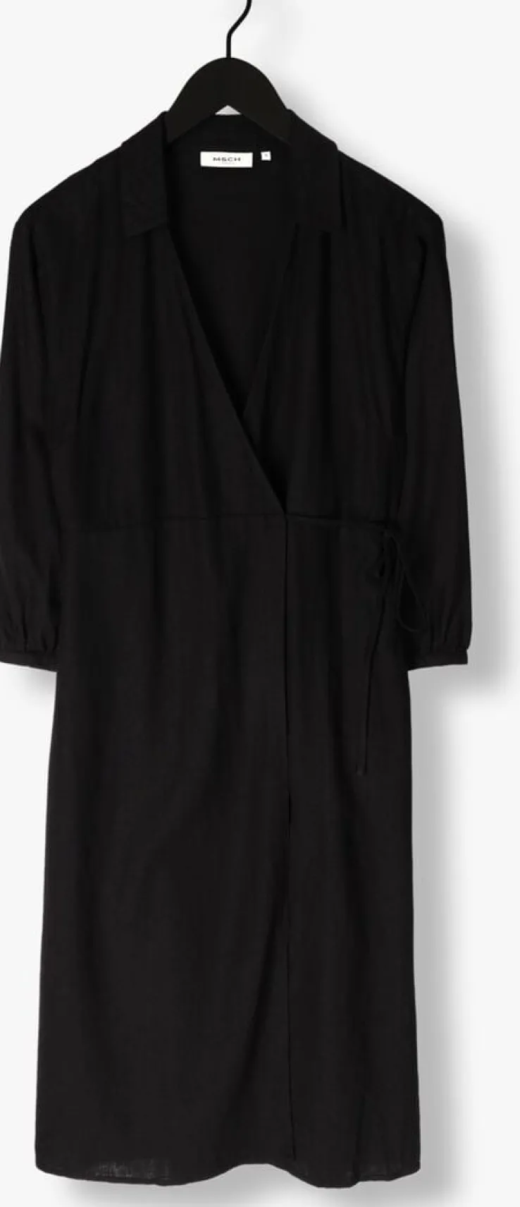 zwarte msch copenhagen midi jurk mschjovene ginia 3/4 wrap dress