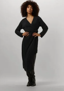 zwarte msch copenhagen midi jurk mschadelona lynette wrap dress