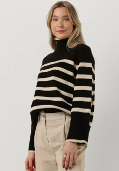 zwarte neo noir coltrui fanning stripe knit blouse