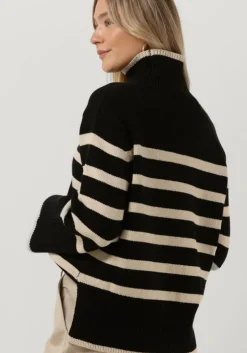 zwarte neo noir coltrui fanning stripe knit blouse