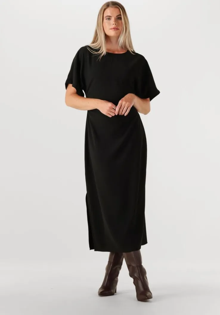 zwarte neo noir midi jurk miloine drape dress