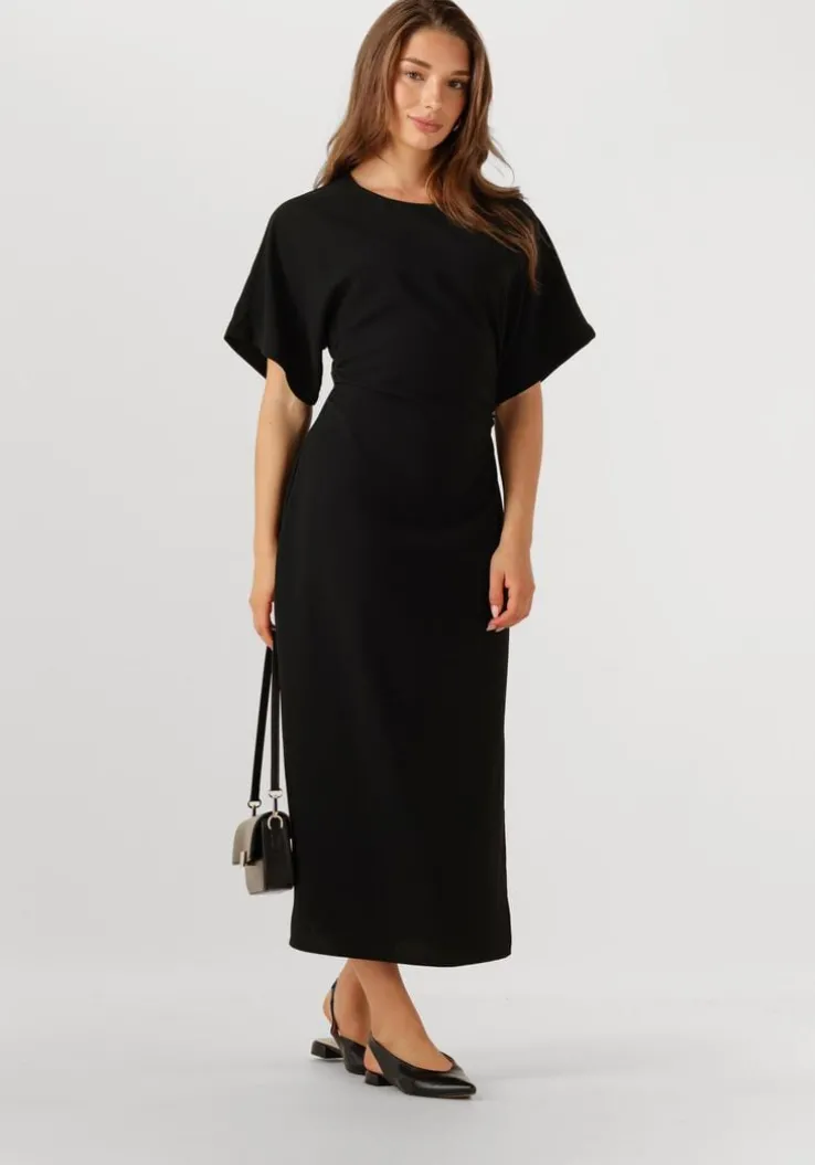 zwarte neo noir midi jurk miloine drape dress