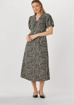 zwarte neo noir midi jurk illana zebra dress