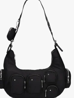 zwarte núnoo schoudertas sally pocket recycled nylon