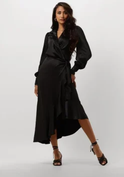 zwarte notre-v midi jurk nv-dorissa satin dress