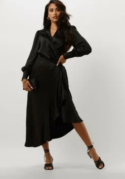 zwarte notre-v midi jurk nv-dorissa satin dress