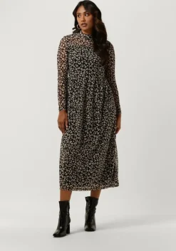 zwarte object midi jurk mariann l/s dress