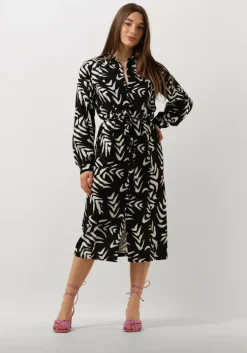 zwarte object midi jurk objemira tilda l/s dress