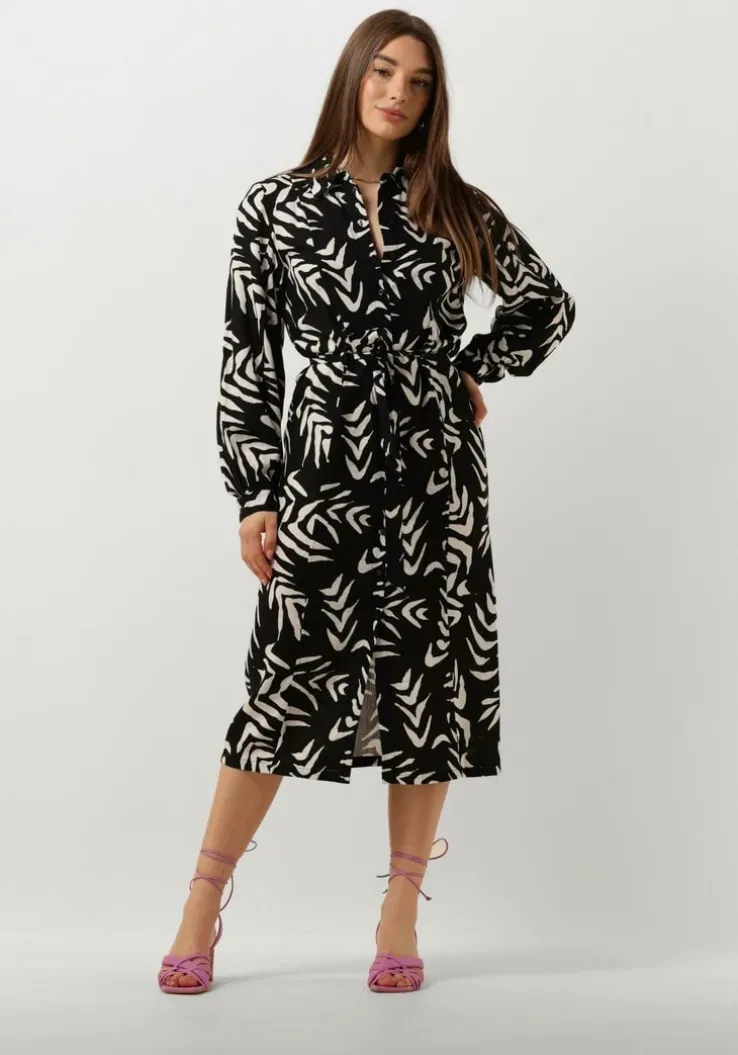 zwarte object midi jurk objemira tilda l/s dress