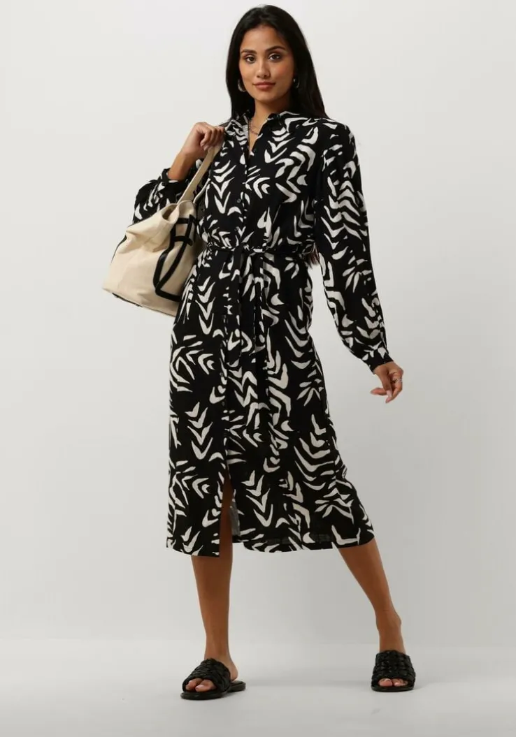 zwarte object midi jurk objemira tilda l/s dress