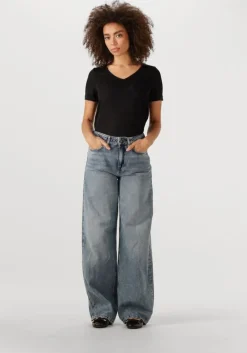 zwarte object t-shirt objetessi slub s/s v-neck noos