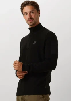 zwarte pme legend trui half zip collar cotton knit
