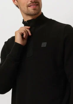 zwarte pme legend trui half zip collar cotton knit