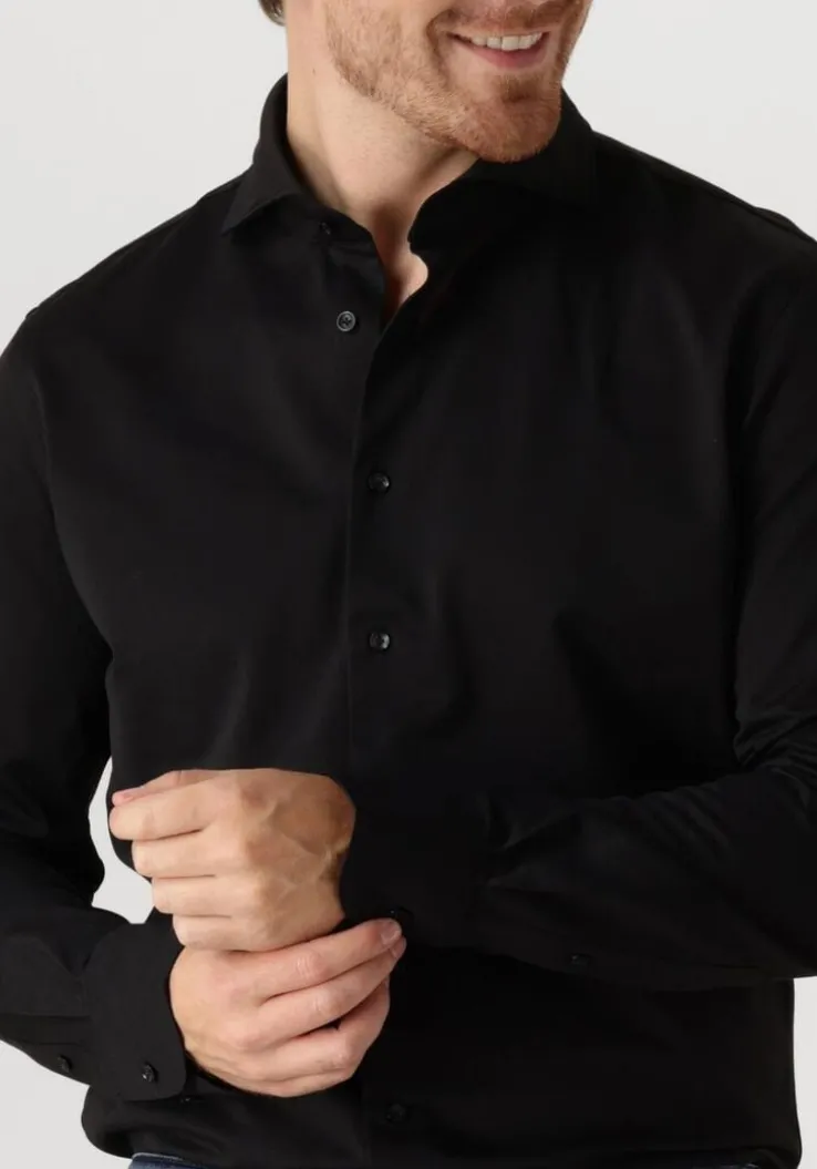 zwarte profuomo klassiek overhemd shirt x-cutaway japanese knitted