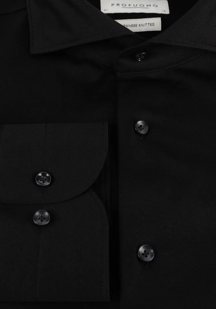 zwarte profuomo klassiek overhemd shirt x-cutaway japanese knitted