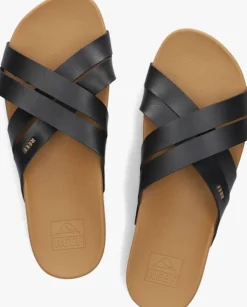 zwarte reef slippers cushion spring bloom