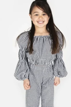 zwarte salty stitch top ballon top - gingham