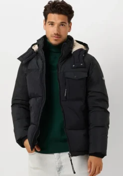 zwarte scotch & soda gewatteerde jas hooded puffer jacket