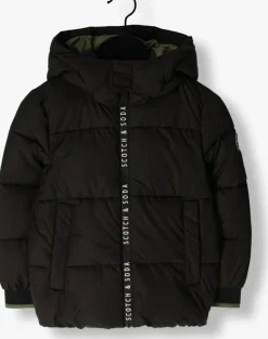zwarte scotch & soda gewatteerde jas water repellent hooded puffer jacket