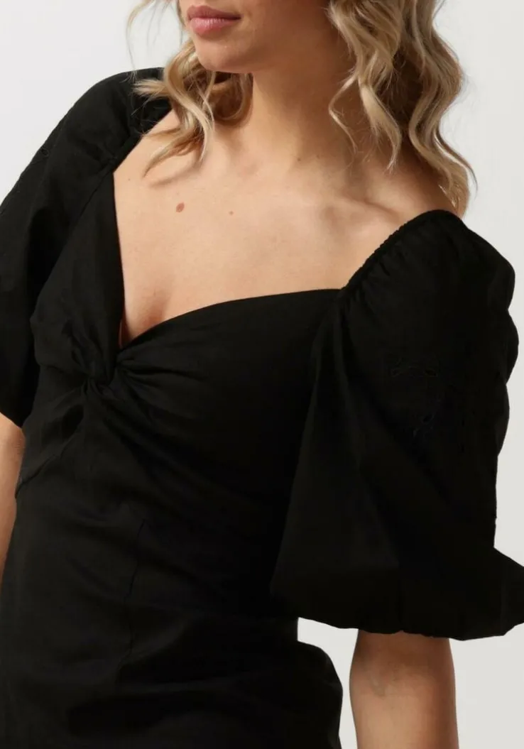 zwarte scotch & soda mini jurk mini dress with broderie anglaise sleeve