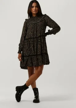 zwarte scotch & soda mini jurk smocked and tiered long sleeved dress