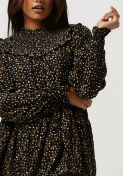 zwarte scotch & soda mini jurk smocked and tiered long sleeved dress