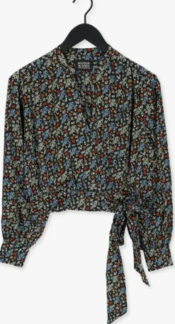 zwarte scotch & soda top printed long-sleeved recycled