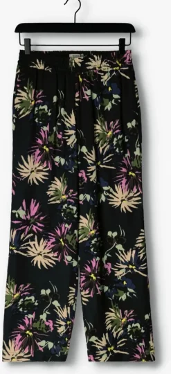 zwarte scotch & soda wijde broek gia - mid rise wide leg printed silky trousers