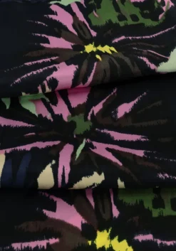 zwarte scotch & soda wijde broek gia - mid rise wide leg printed silky trousers