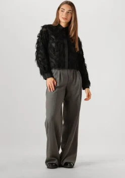 zwarte selected femme blouses slfmyline ls fluffy cropped shirt