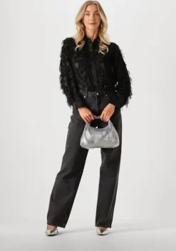 zwarte selected femme blouses slfmyline ls fluffy cropped shirt