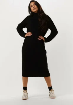 zwarte selected femme midi jurk slfmaline ls knit dresshigh neck