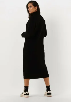 zwarte selected femme midi jurk slfmaline ls knit dresshigh neck
