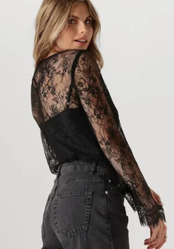 zwarte selected femme tops & t-shirts slfdaphne ls lace top