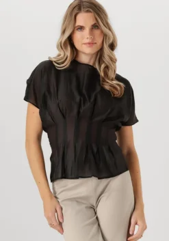 zwarte selected femme top slfiris ss o-neck top