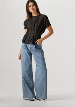 zwarte selected femme top slfiris ss o-neck top