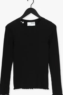 zwarte selected femme t-shirt anna ls crew neck tee
