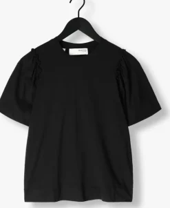 zwarte selected femme t-shirt slfpenelope 2/4 ruffle tee