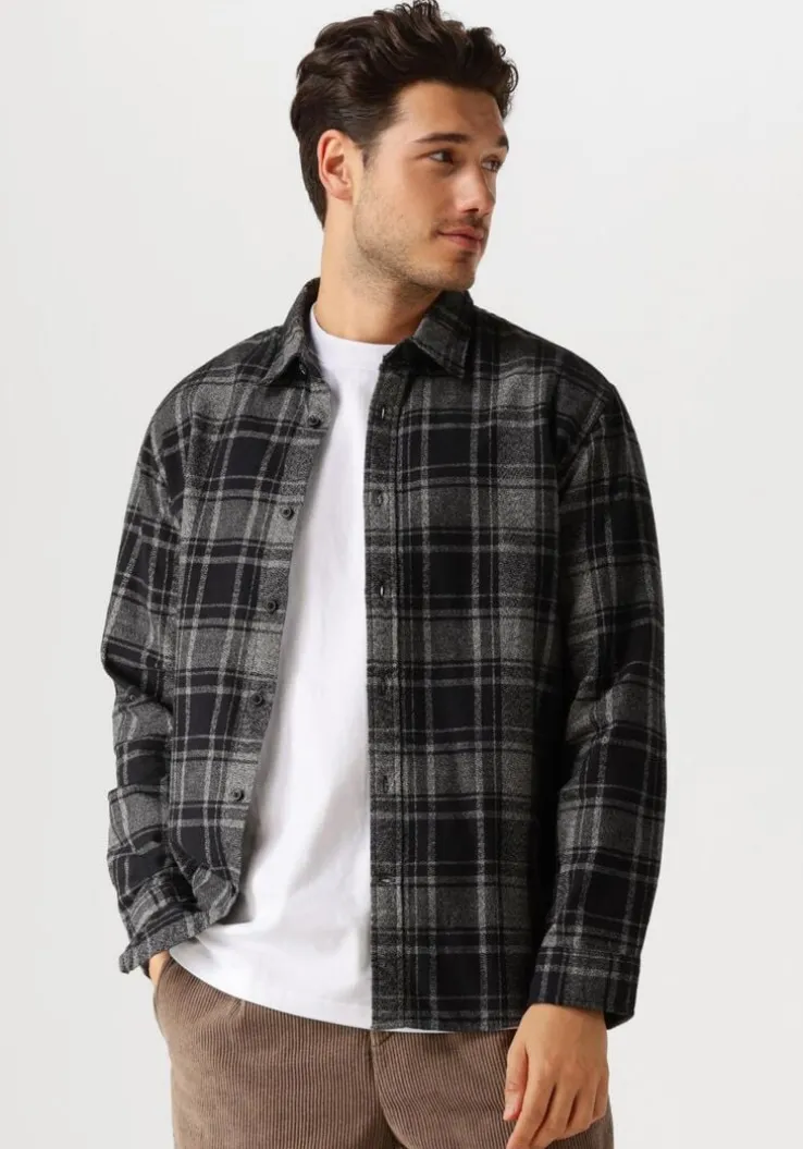 zwarte selected homme casual overhemd slhreg-owen flannel mix shirt
